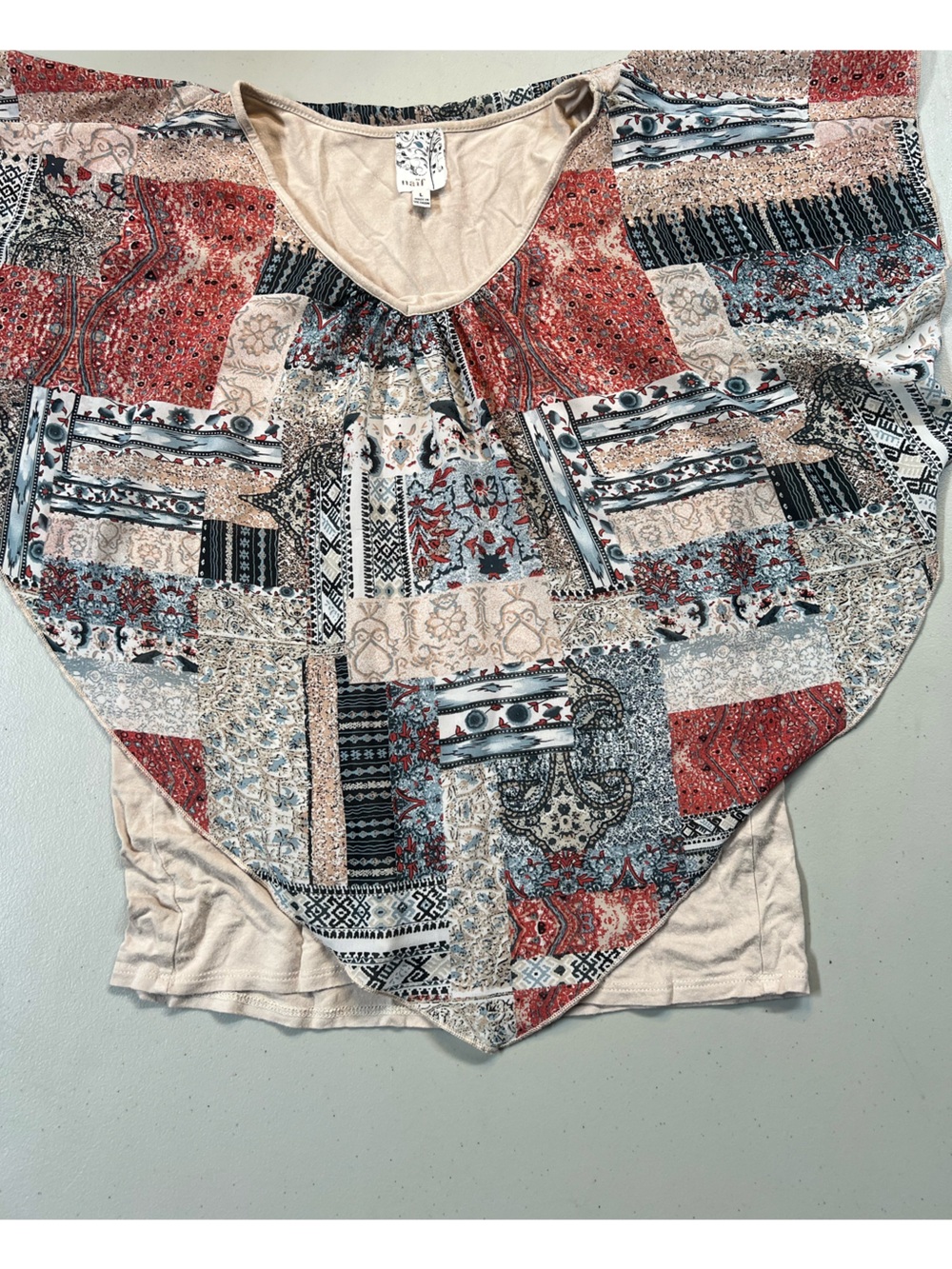 Naif Women’s Patchwork Print Poncho Blouse Cape Top Size Large Boho